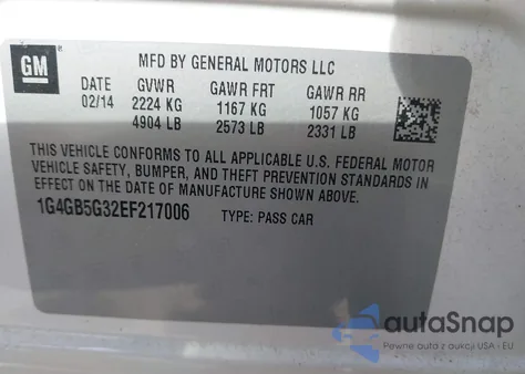 2014 Buick Lacrosse Leather Group из США, поврежденный, VIN 1G4GB5G32EF217006